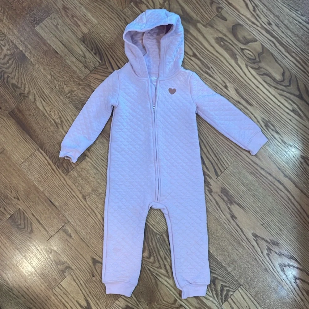 Baby Girl Quilted Hooded One Piece Suit. Size 24 Months. Excellent to Like New.